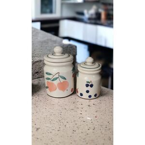 HARTSTONE POTTERY Vintage Cookie jar CANISTER Set Hand Painted Stoneware Fruit
